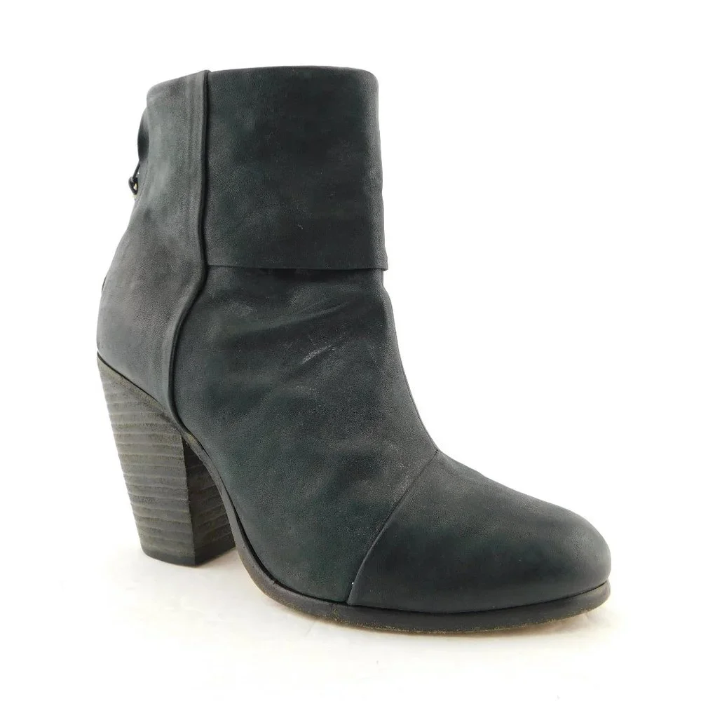 RAG & BONE Black Leather Cap Toe Newbury Block Heel Ankle Boots 36